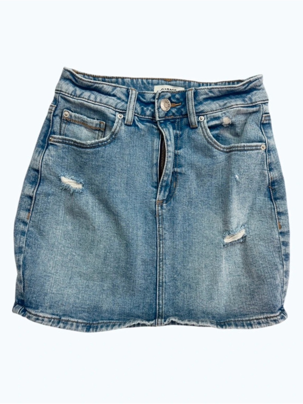 Garage Light Blue Distressed Denim Skirt XS Juniors